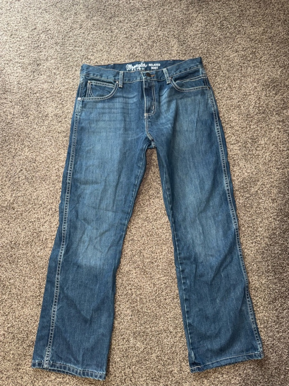 Wrangler Blue Denim Jeans with Contrast Topstitching